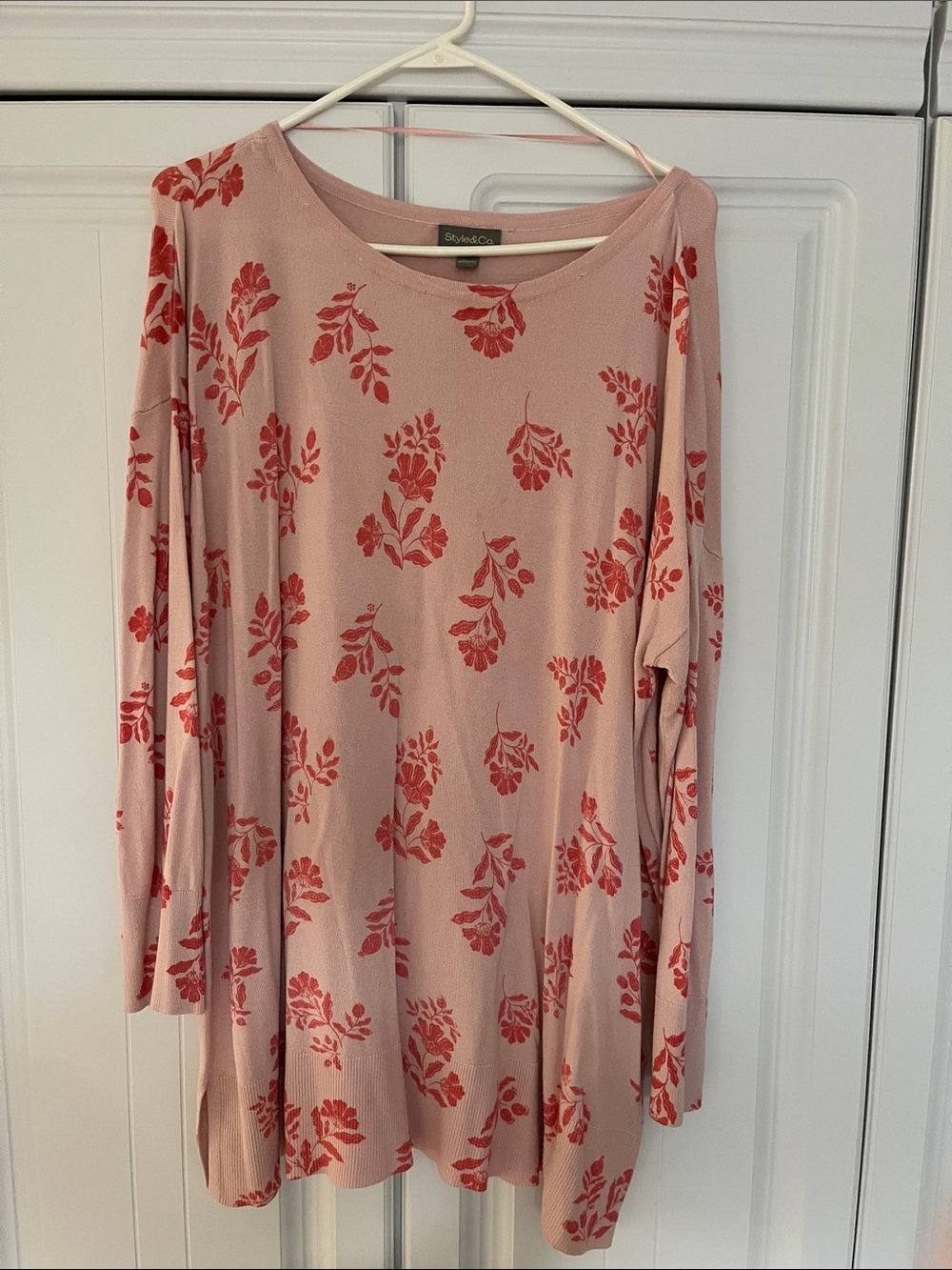 Style & Co. Dusty Pink Long-Sleeve Floral Tunic